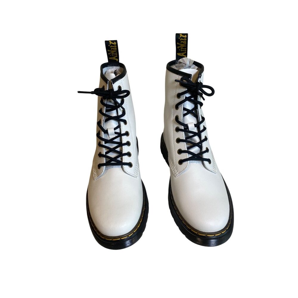 $170 NEW Dr. Doc Martens Women 10 Zavala Lace Up White Leather Combat Boots - Picture 4 of 11